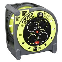Masterplug 4 socket Grey & green Indoor & outdoor Cable reel, 15m
