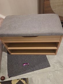 Wooden Shoe Storage Bench with Padded Seat in Very Good Condition