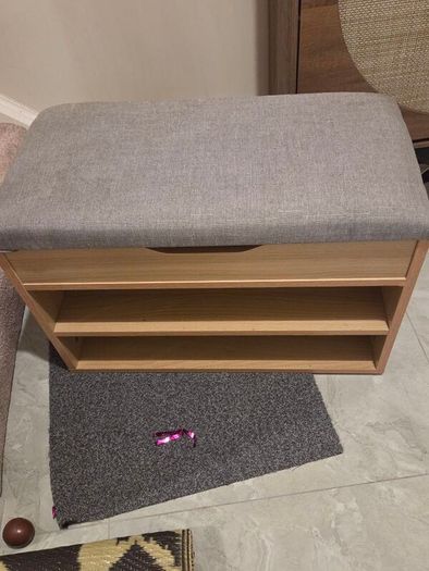 Wooden Shoe Storage Bench with Padded Seat in Very Good Condition