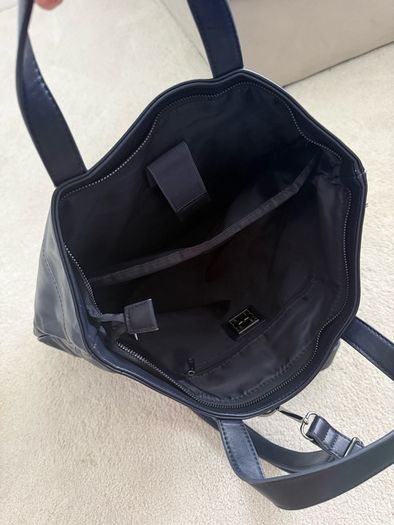 Navy leather tote bag