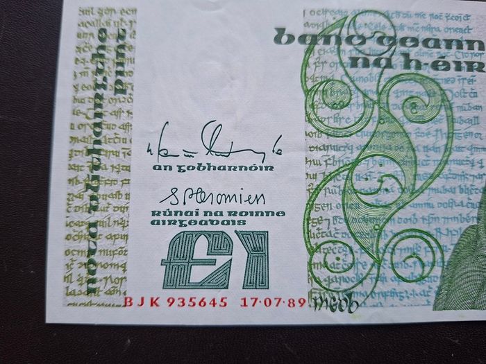 The Central Bank of Ireland. B Series One Pound (1989)
