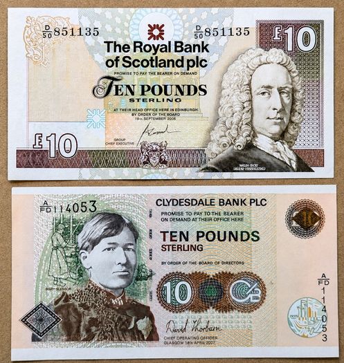 SCOTLAND - Set of 2 Banknotes: 10 Pounds 2006 2007 P 26 P 353b (aUNC)