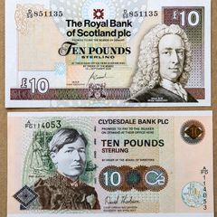 SCOTLAND - Set of 2 Banknotes: 10 Pounds 2006 2007 P 26 P 353b (aUNC)