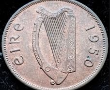 [#26] - Ireland 1950 | 1 Penny | Irish 1d | Irish Penny | KM.11 | UNC