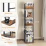 5-Tier Rotating Bookshelf, Corner Bookshelves Tower, Floor Standing Tall Industrial Bookshelf, Narrow Rustic Metal Book Shelf for Living Room, Home Office, and Small Spaces Black&Brown Image 3