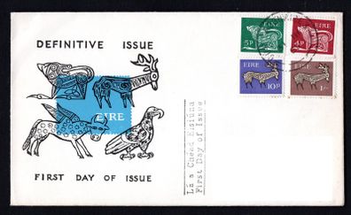 1969 Ireland Gerl Definitive 4d, 5, 10d & 1s Illustrated First Day Cover (FDC) with Dun Laoghaire Cancel