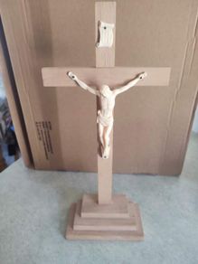 13" Hand Carved Standing Crucifix - Altar or Desktop Cross - PEMA Woodcarvings