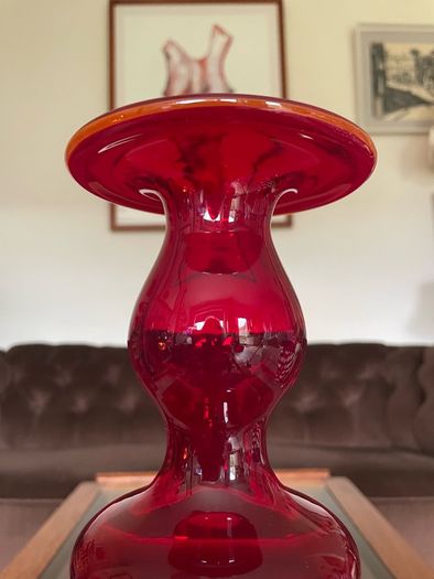 Uber Retro Mid Century Heavy Ruby Red Vase