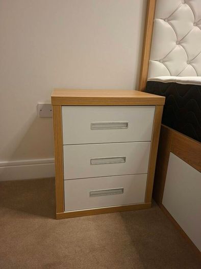 New and Unused Bedroom Set: Storage Bed, Mattress, Desk and 2 Bedside Lockers