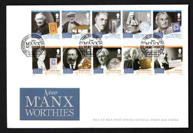 2008 Isle of Man New Manx Worthies Personalities from Book Commemorative Stamps First Day Cover (FDC)
