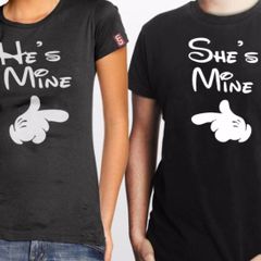 He's mine and she's mine shirts with Mickey hand - couple shirts - matching wedding gift present idea