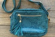 Manoukian Teal Snakeskin Leather Crossbody Camera Bag