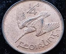 [#120] - Ireland 1959 | ERROR | Irish 1/4d | Farthing | Woodcock | KM.9 | UNC
