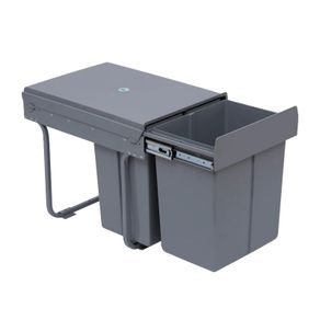 40L Pull Out Kitchen Recycle Waste Bin with Soft Close Dustbin Recycling Cabinet Trash Can Grey (1x20L+2x10L))