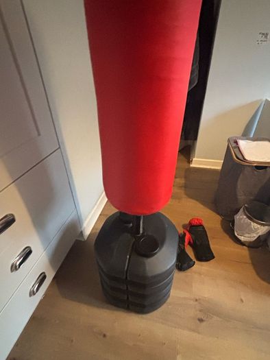 Smyths boxing bag stand and gloves