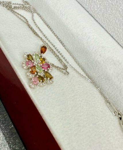 Multi-Tourmaline & White Zircon Pendant with Chain