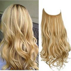 Hair Extension 18 Inch Invisible Adjustable Wire Hair Piece Curly Wavy Long Synthetic Hairpieces for Women Natural Heat Temperature Fiber (18 Inch (Pack of 1), Honey Blonde/Bleach (MULTIPLE COLOURS AVAILABLE)
