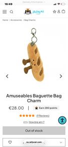 New JELLYCAT Amuseables Baguette Bag Charm
