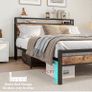 King Size Bed Frame with Storage Wooden Headboard,Bed 150x200 cm,Metal Bed Frame Kingsize Bed Base Mattress Foundation,Metal Slats Support,Platform Bed Frame Double Bed,Black+Rustic Brown Image 3