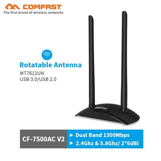 COMFAST Stellar Warship AC1300 Dual Band (2.4G/5G) USB Adapter/Dongle+Hotspot - 2x6dbi External Adjustable Antennas (Brand New/Warranty)