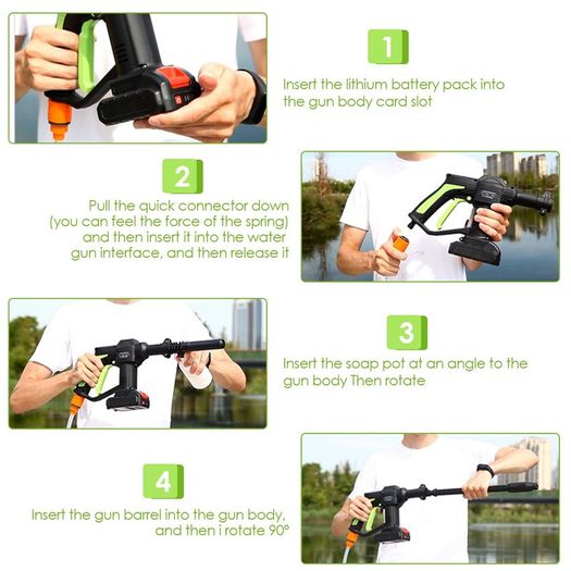 21V Cordless Portable High-Pressure Cleaning Gun Machine, 2.0Ahx2 Battery with Cleaning Brush,6m Hose,for Cleaning Cars,Garden