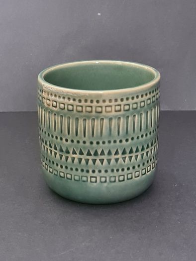 Green Japanese Ceramic Plant Pot, Planter, Boho Geometric Design, 8cm