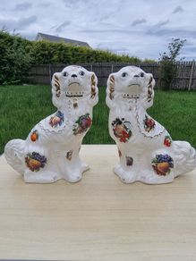 Pair of ceramic Staffordshire Spaniel dogs