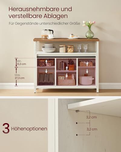 Sideboard, Kitchen Cabinet, Storage Cabinet with 2 Sliding Doors, 33 x 100 x 80 cm, Adjustable Shelves, for Living Room, Cloud White/Honey Brown