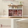 Sideboard, Kitchen Cabinet, Storage Cabinet with 2 Sliding Doors, 33 x 100 x 80 cm, Adjustable Shelves, for Living Room, Cloud White/Honey Brown Image 3