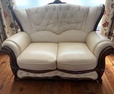 3 Piece Leather Sofa Suite Carved Wood Frame Ornate Italian Style