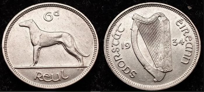 [#644] - Ireland 1934 | Irish 6d | Six Pence | Wolfhound | KM.5