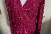 Sequin dress party dress Other Stories with a wrap silhouette padded shoulders pink lined size 42/ M BNWT