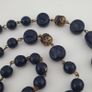Antique African Style Cobalt Blue Glass & Brass Beads Long Necklace Image 6