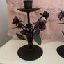 Candlesticks - Pair Black Metal Roses Image 3