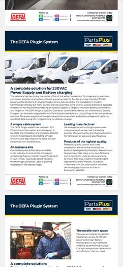 Campervan, Defa interconnection lead 460769, Power supply and battery charging