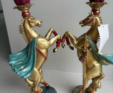 Pair of Ornate Gold Horse Candlesticks