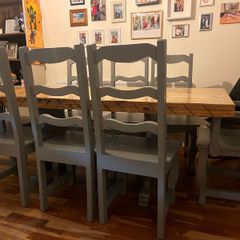 Rustic 8-Seater Solid Wood Dining Table & 8 Painted Ladderback Chairs