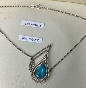 9ct White Gold 0.10ct Diamond and Blue Topaz Teardrop Pendant