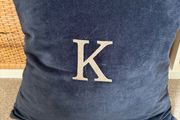 New Ex display 50cm x 50cm navy velvet cushion COVER  with taupe herringbone embroidered K