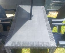rattan effect garden table and chair and parasol