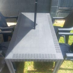 rattan effect garden table and chair and parasol