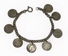 Vintage Sterling Silver Bracelet with British Threepence Coins (1900-1921) - Queen Victoria to George V