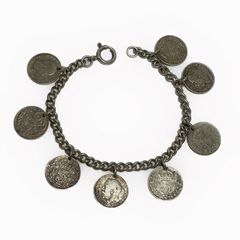 Vintage Sterling Silver Bracelet with British Threepence Coins (1900-1921) - Queen Victoria to George V