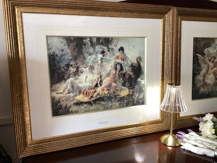 Vintage Art Prints Set of 2 (Gold Frames)