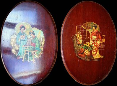 Pair of Japanese wooden wall plaques