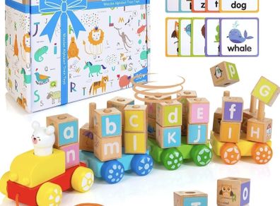 Baby Building Blocks Pull Toy with Shape Sorter Early Learning Toy for Toddler