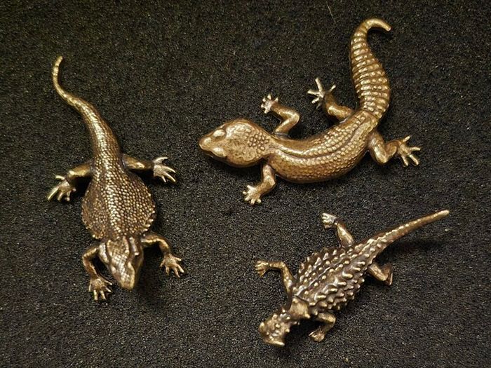 3 brass lizards.