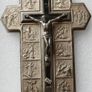 Vintage Wall Crucifix Featuring Embossed Plaques Depicting the 14 Stations of the Cross Image 2