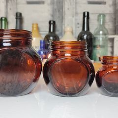 351 - Set of 3 Vintage Collectible Decorative Amber Glass Marmite Jars