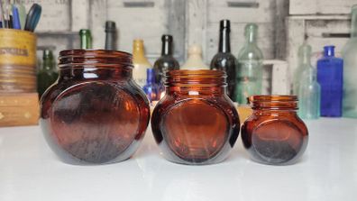 351 - Set of 3 Vintage Collectible Decorative Amber Glass Marmite Jars